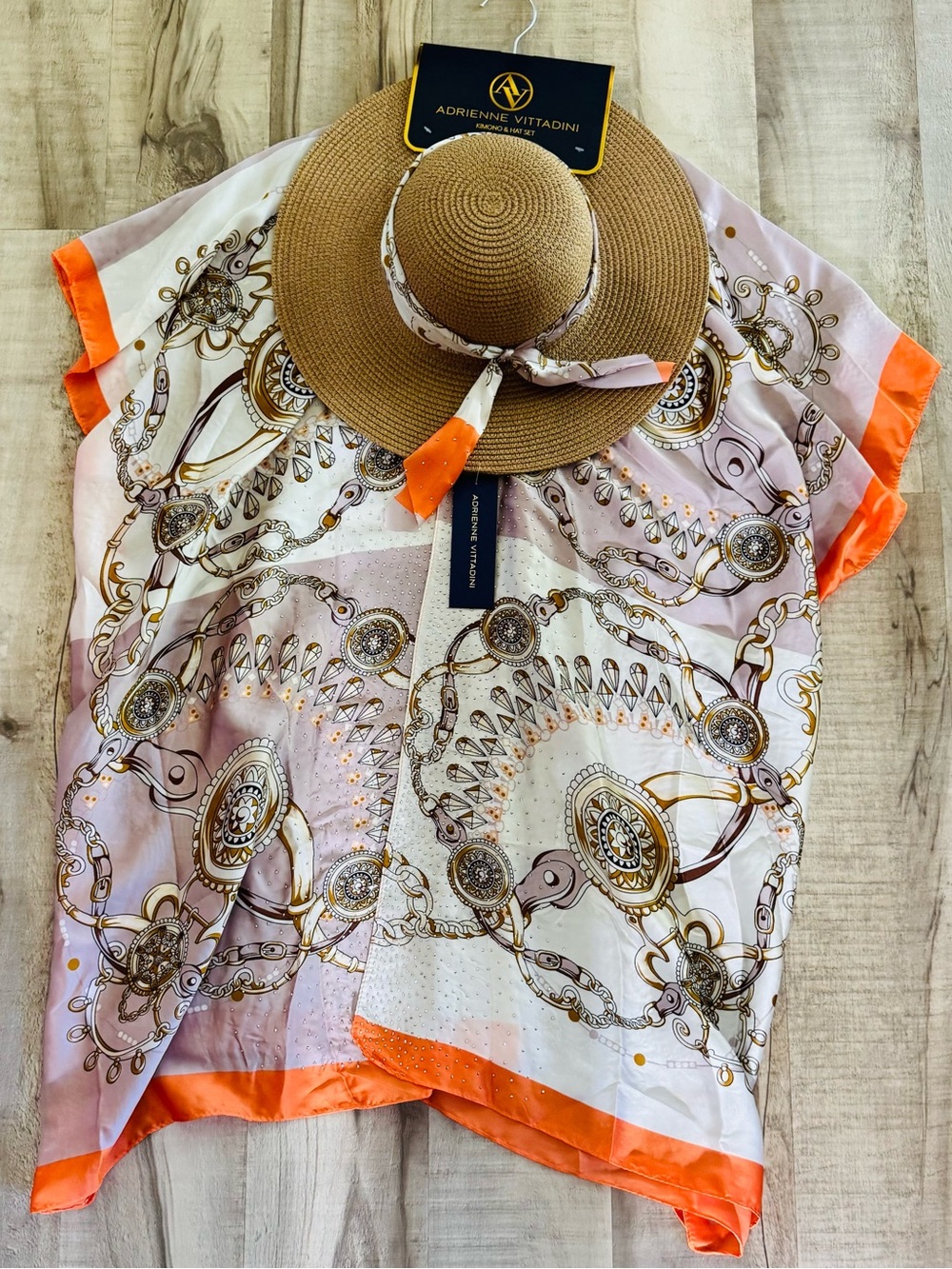 Women’s Adrienne Vittadini Kimono & Straw Hat Set